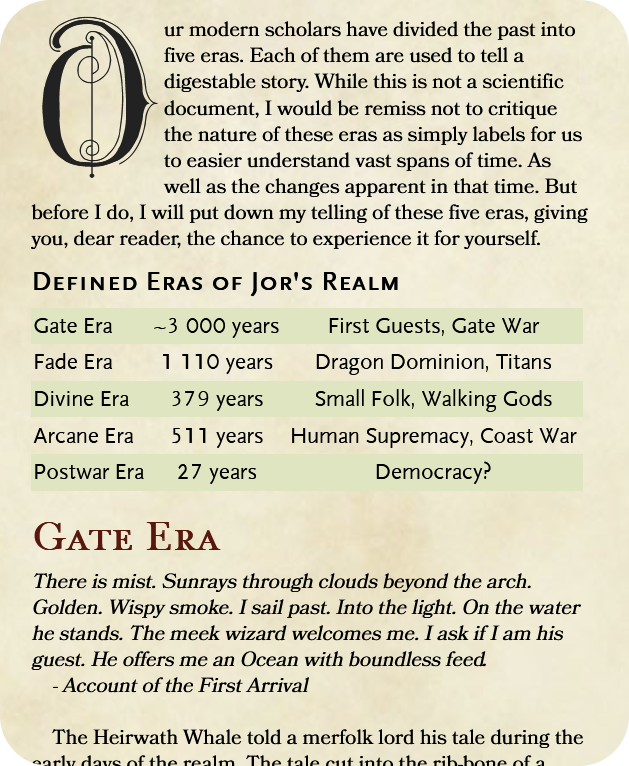 An original homebrew snippet describing the Eras of Jor's Realm